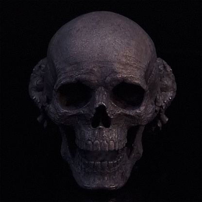 Front-facing view of the Nexus Mortis ring in the Revenant 3 finish, displayed on a turntable against a black background.
