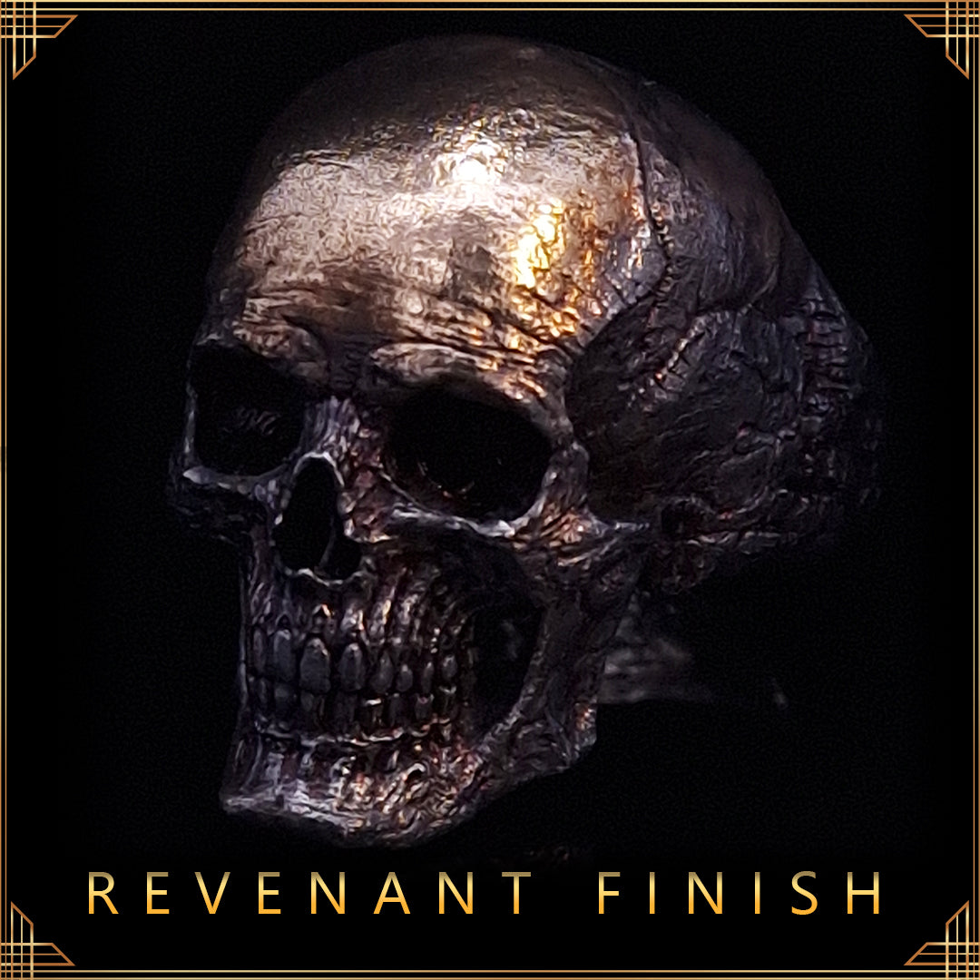 Revenant Finish collection preview featuring a dark, rugged ring in matte black or metallic tones, with “Revenant Finish” text below.
